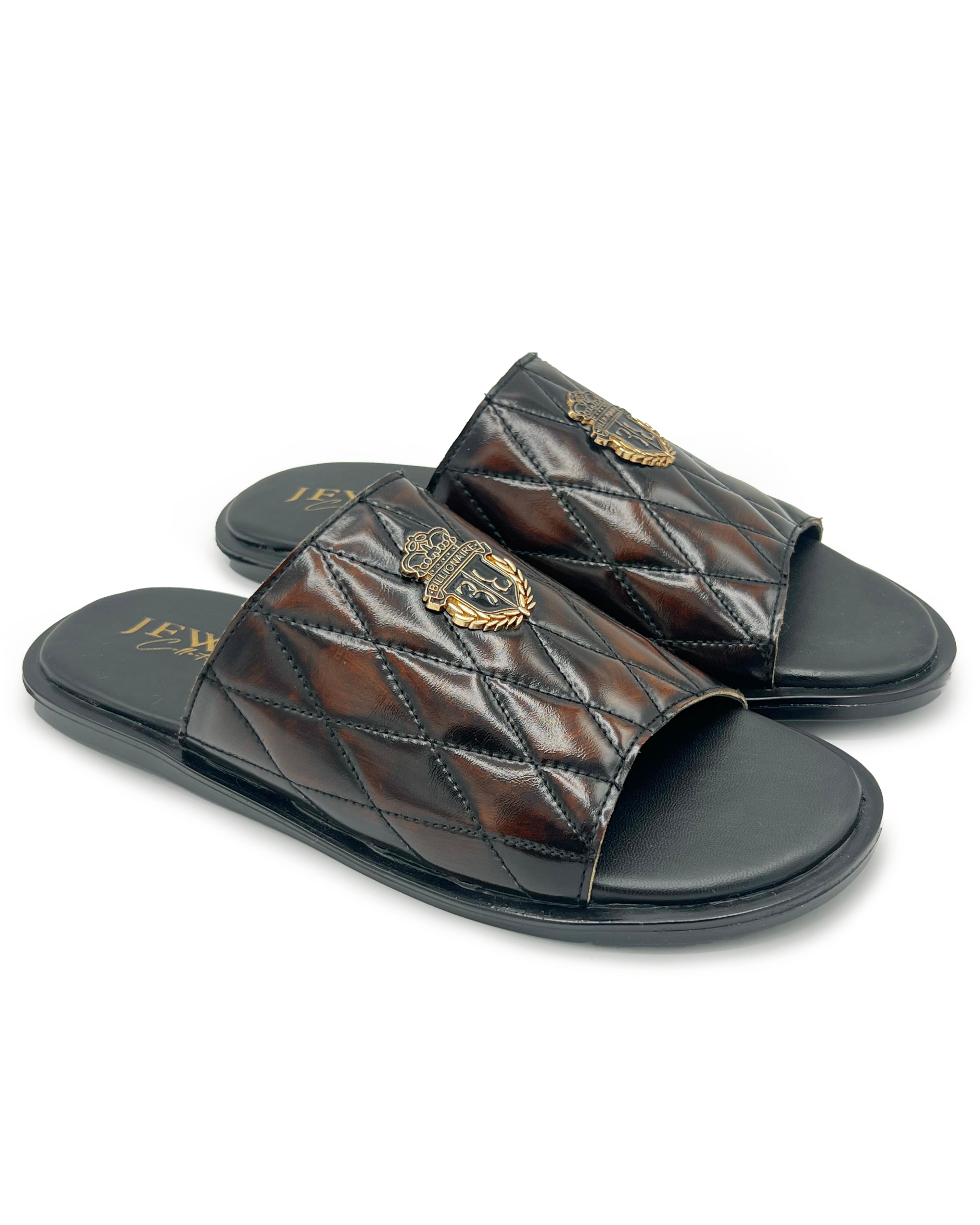 Brown Billionaire Leather Thong Slippers Formal Handcrafted